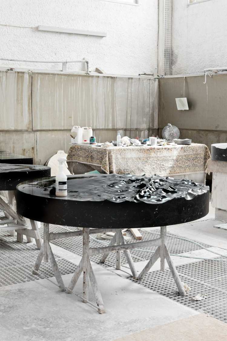 mesa onda do oceano em forma de ripa móveis de design de bloco de mármore