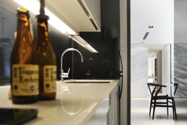 Iluminação de cozinha equipada para montar um pequeno apartamento