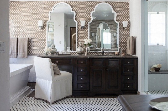Design-banheiro-marroquino-padrão-azulejo-espelho de parede