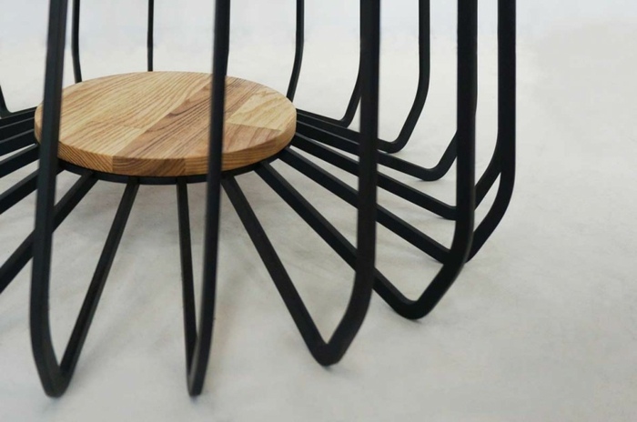 mesa de centro design onda cinza madeira coleção aço