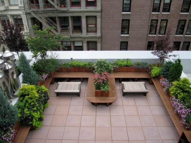 Bancada vasos de plantas mesas de centro terraço moderno