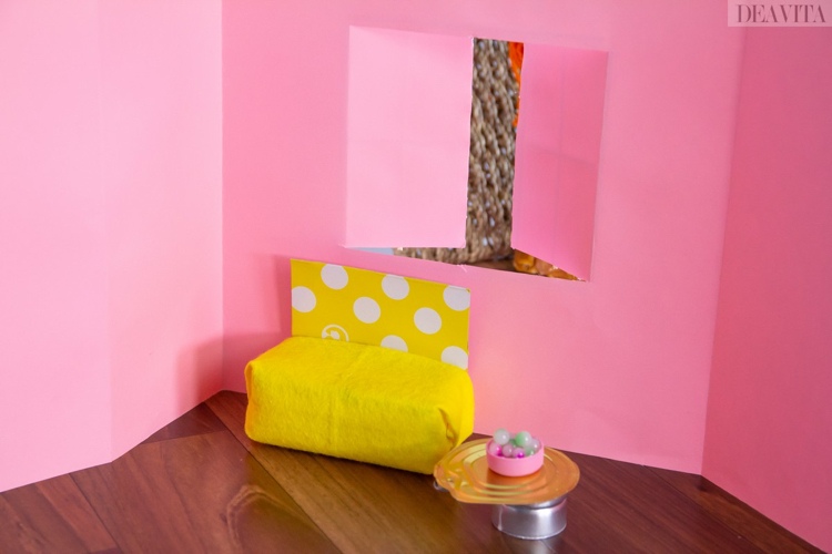 Construa seus próprios móveis para o sofá da casa de bonecas esponja de lavar louça feltro de papelão