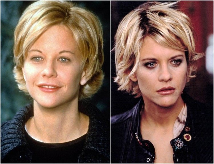 penteado meg ryan clássico dos anos 90 com franja com corte curto bob