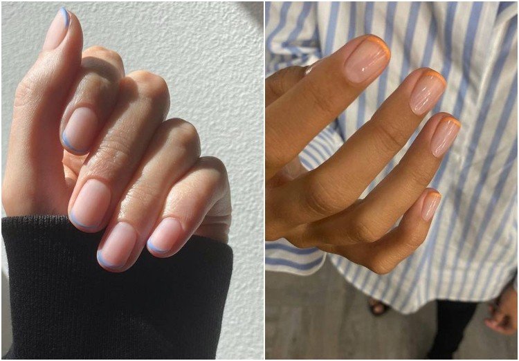Unhas de gel natural rosa Micro French Nails tendência