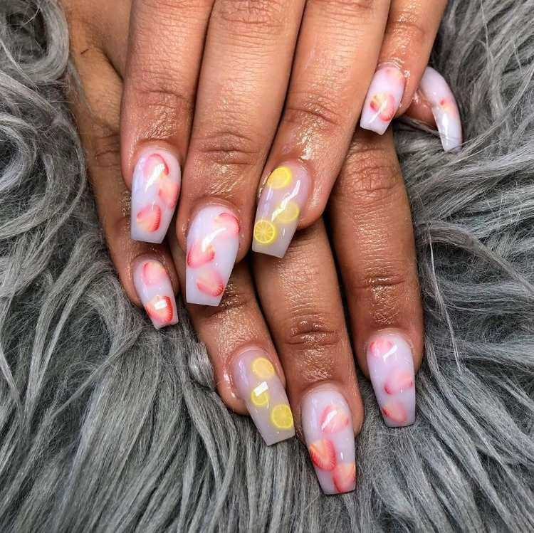 Unhas de banho de leite unhas de acrílico pintando idéias de design de unhas de verão com flores