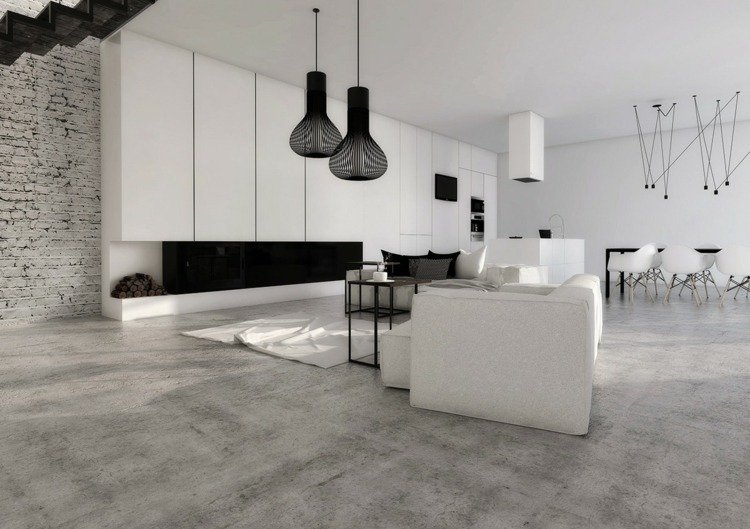 luminárias de sofá minimalistas com parede de tijolo