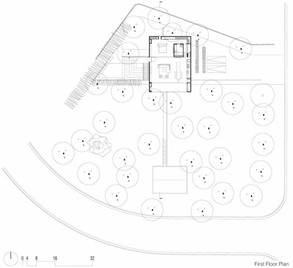 Projeto de planta baixa de planta de casa de telhado plano