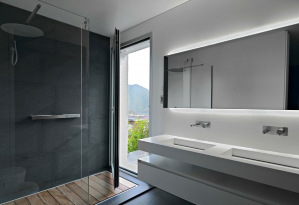 Idéias de design de espelho para cabine de chuveiro de vidro
