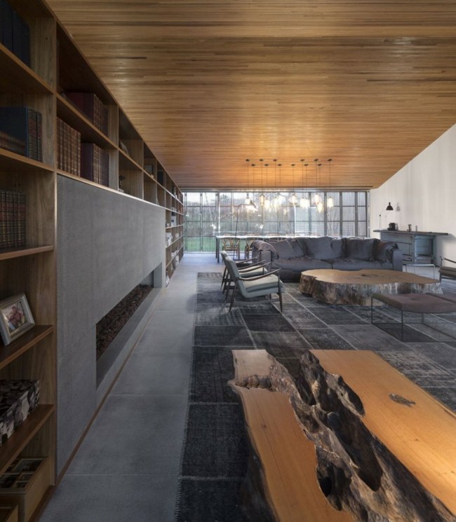 Móveis de madeira, mesa, teto, sala casa brasil