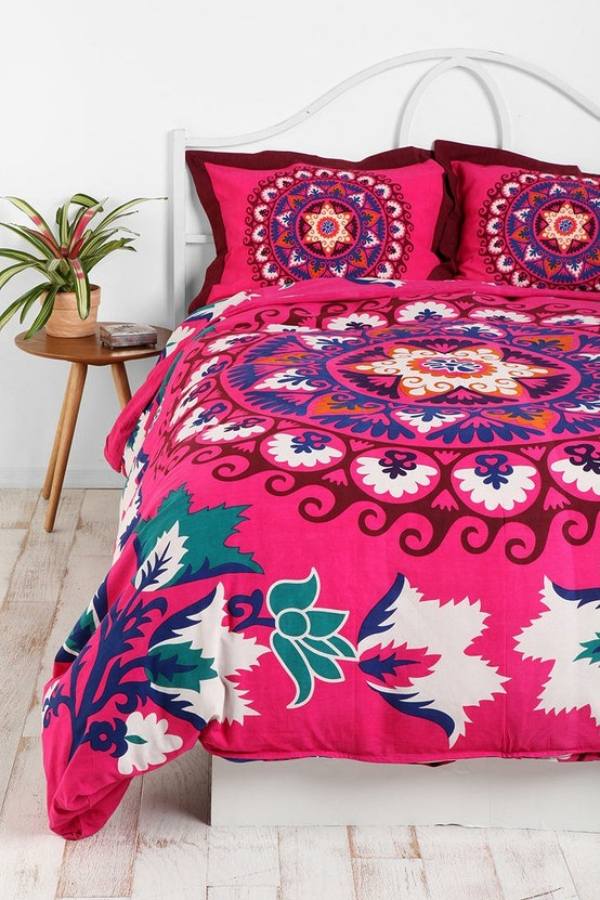 Ideias para mobília - rosa roupa de cama de cor moderna - quarto