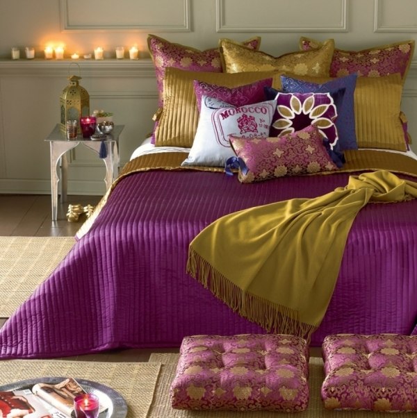 Mobília de quartos de têxteis para casa no estilo marroquino-roxo-verde