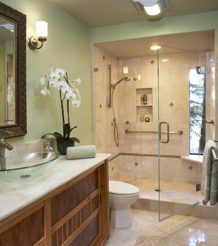 plantas-banheiro-orquídea-branco-pia-chuveiro-cubículo-espelho-toalha-chuveiro