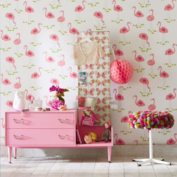 flamingo papel de parede branco rosa quarto infantil guarda-roupa para sala de jogos