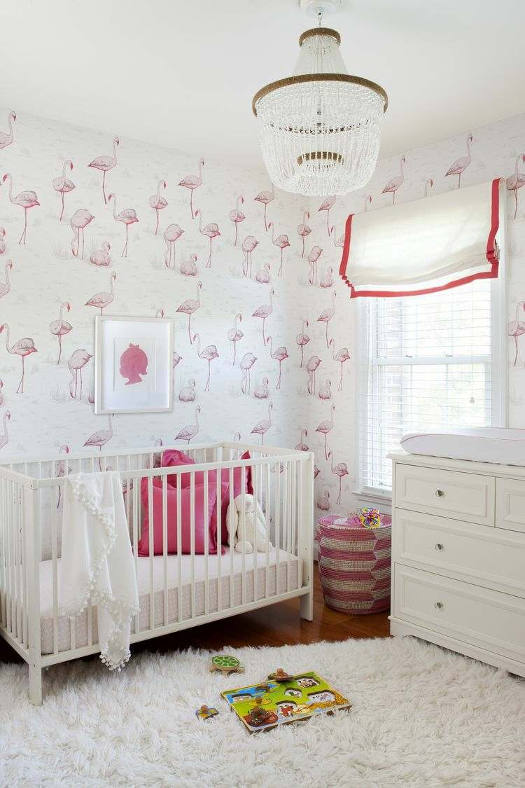 flamingo deco crianças parede design papel de parede padrão rosa branco mobiliário
