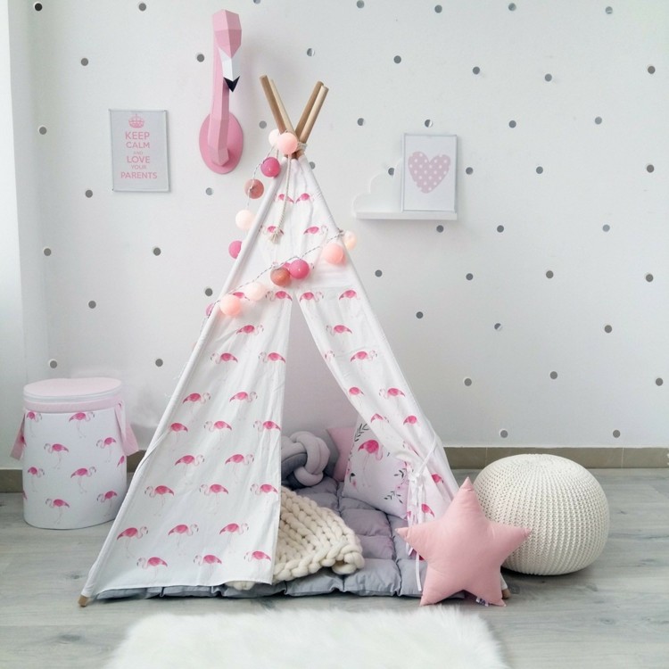 flamingo berçário decoração tipi padrão balde branco rosa