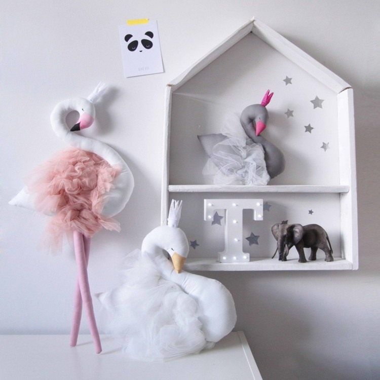 flamingo berçário decoração brinquedos de pelúcia rosa branco cinza