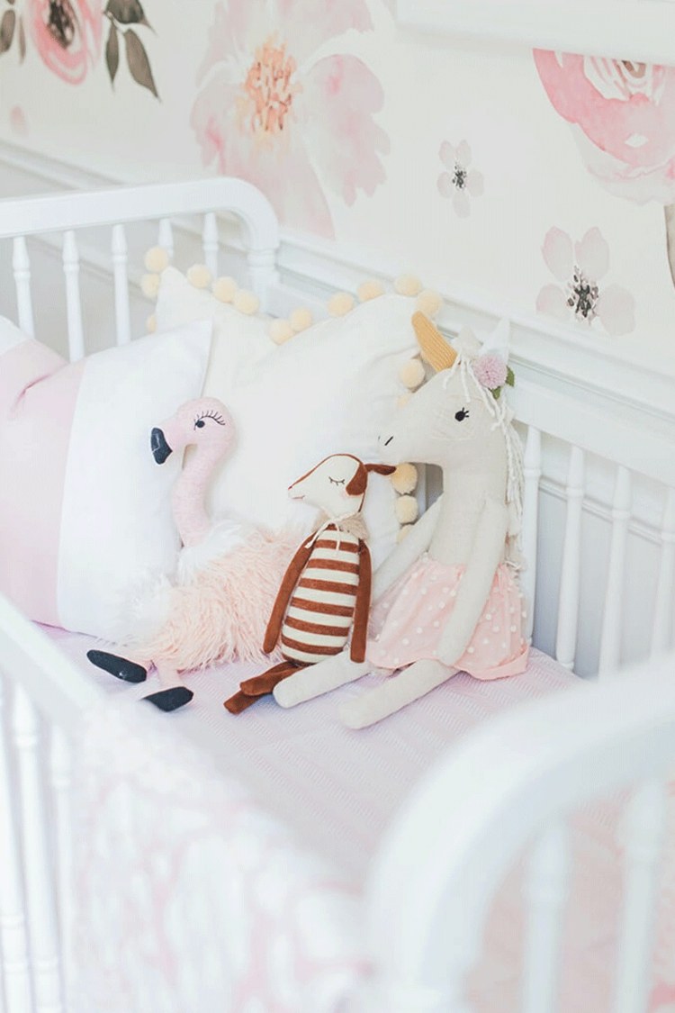flamingo berçário decoração cama de bebê brinquedos macios cervo unicórnio