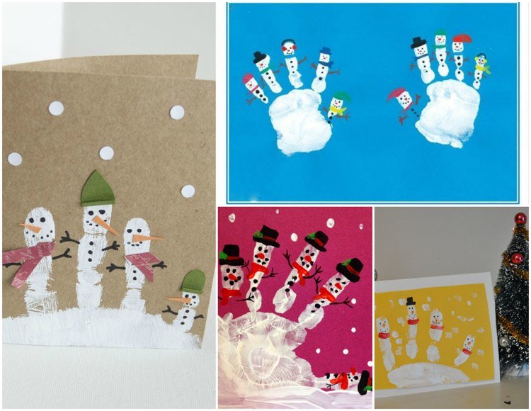 Impressão de mão para bonecos de neve de cartões de Natal