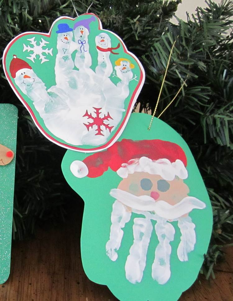 Impressão da mão para motivos de Natal papel de decorações para árvores de Natal