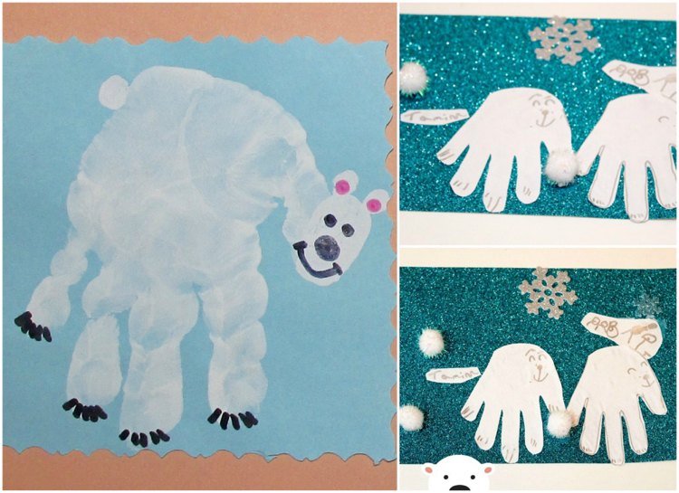 Impressão da mão para ursinhos de neve de Natal
