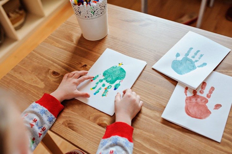 Handprint for Christmas Tinker Cartões de Natal para crianças
