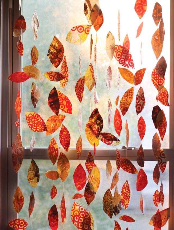 Consertar-com-folhas-de-outono-de-papel-artesanato-janela-decoração-quarto das crianças
