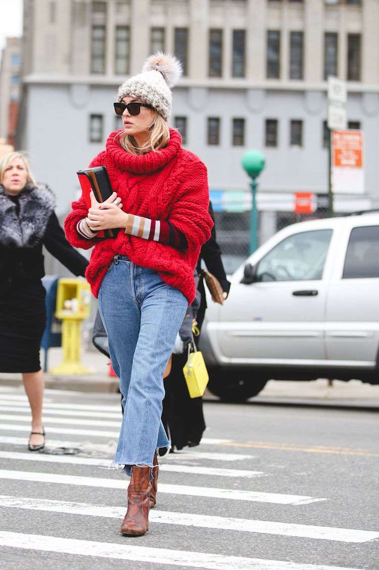 gola-mulheres-outono-outfits-oversize-chunky-tricô-vermelho