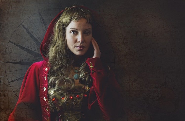 Vestuário medieval mulher casaco vermelho vestido joias de malha