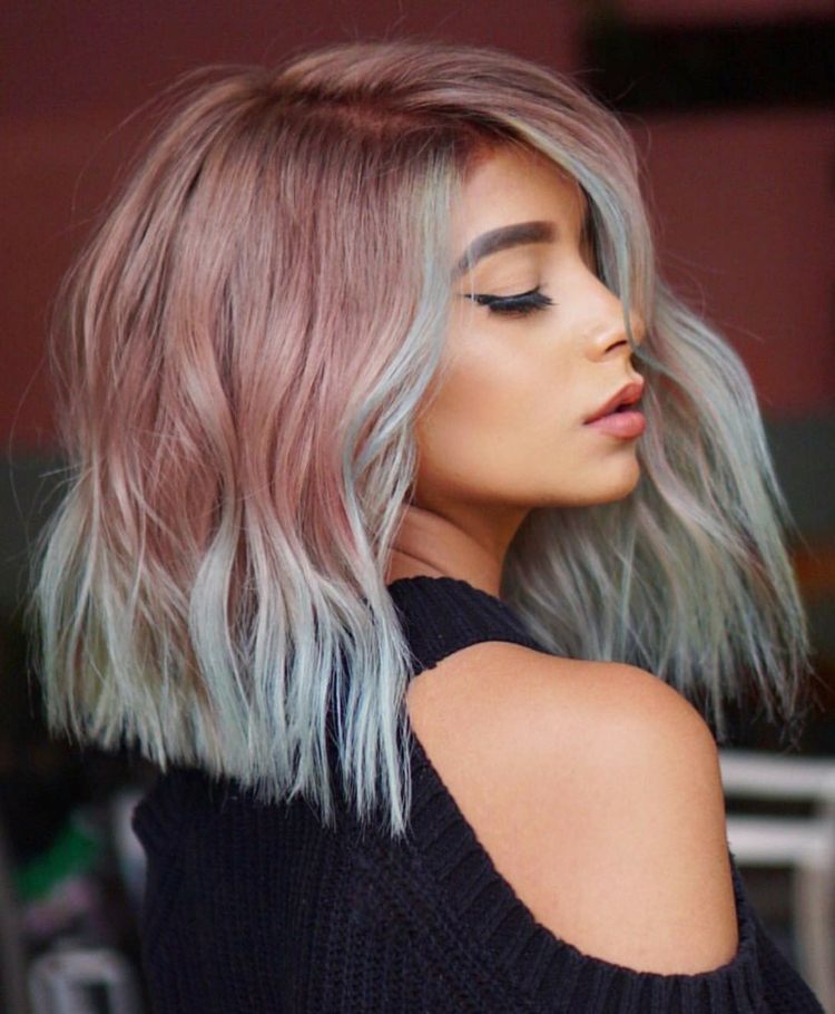 Cor de cabelo rosa pastel Ombre penteados otimistas estilo Bob de comprimento médio