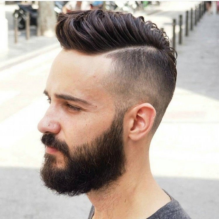 penteados masculinos-barba-barba-médio-curto-penteado-baixo-corte-pompadour