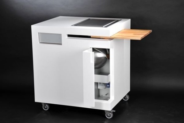 Mini unidade de cozinha, tábua de cortar de madeira compacta, extensível