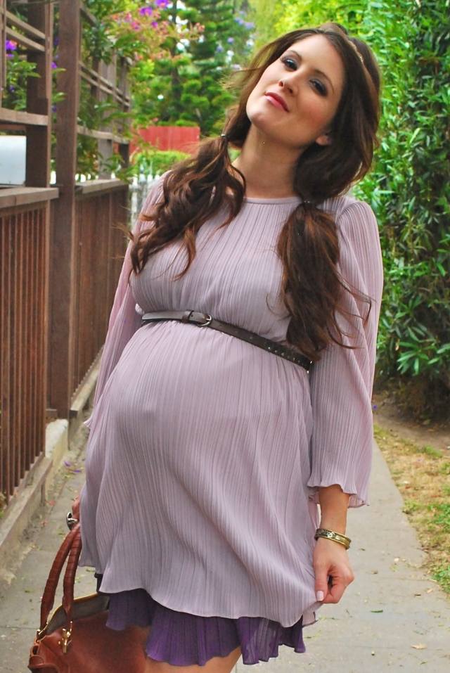 moda blusa grávida cinto tecido roxo claro