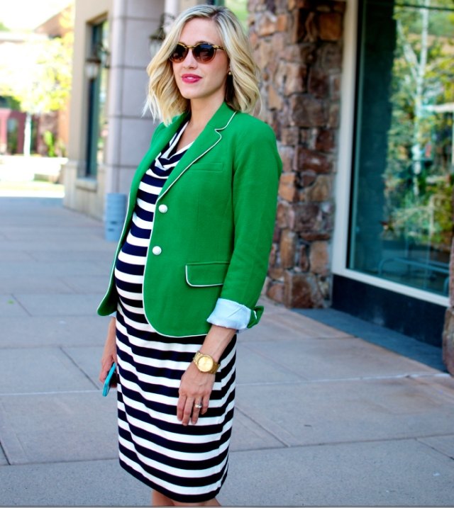 gap fashion listras grávidas preto branco vestido blazer verde
