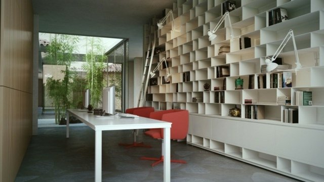 Biblioteca de poltrona laranja de parede de madeira de montagem de sistema