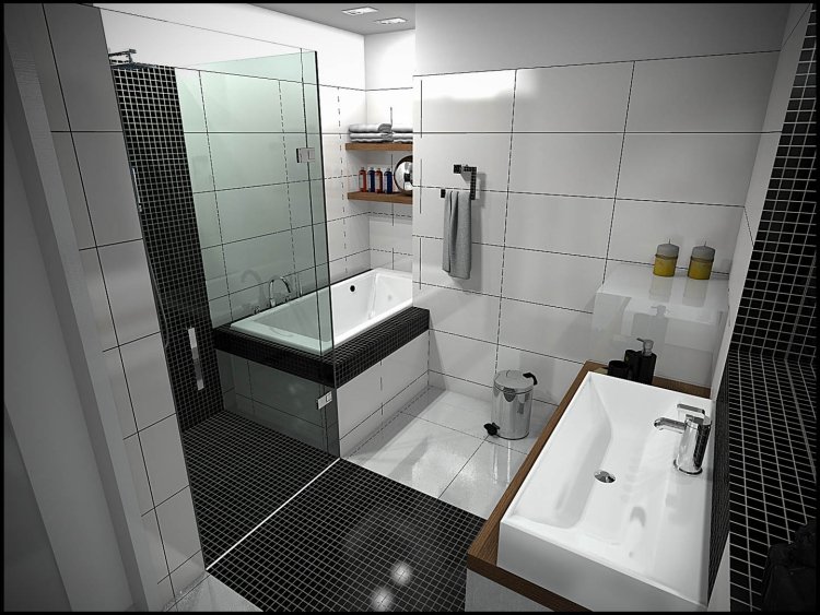 Design de banheiro moderno -têxteis-banheiro-pequeno-preto-branco-ótica