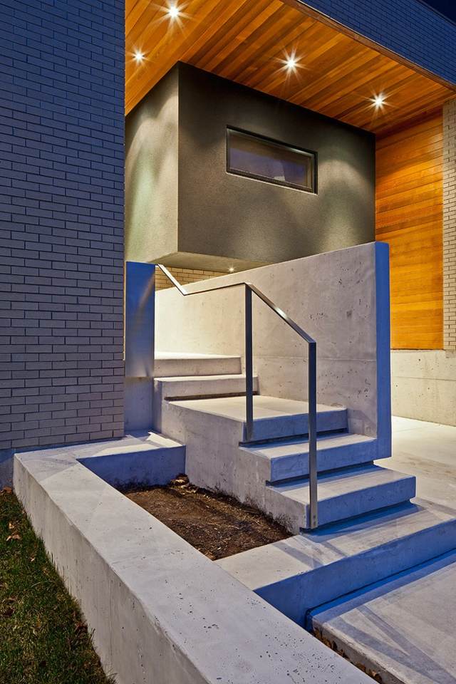 forma escada de concreto linha fachada projeto corrimão de metal