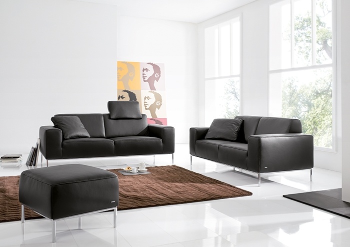 moderno-sofá-conjuntos-koinor-sofá-capa de couro preta-base de alumínio