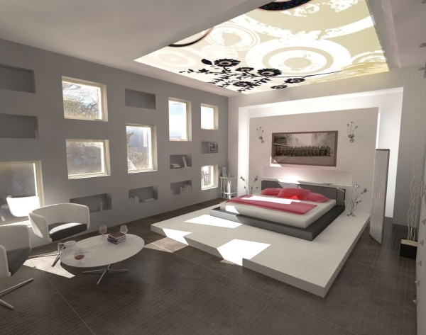 Quarto com iluminação indireta - painéis de teto com design moderno