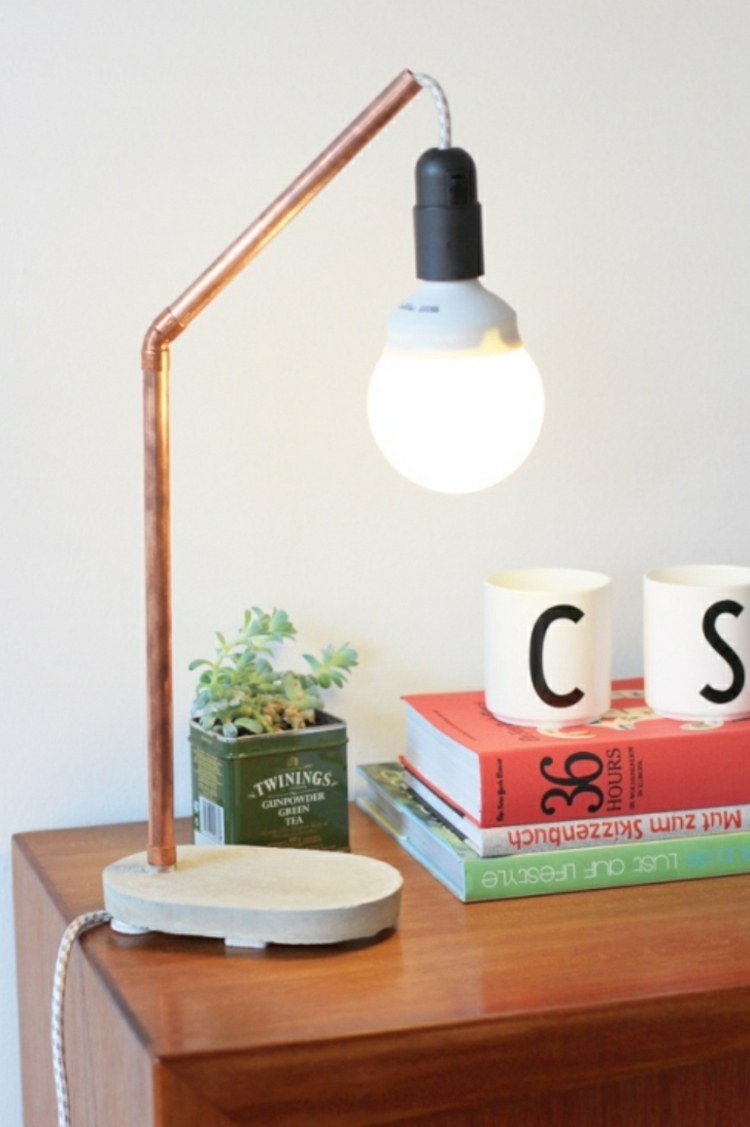 moderna-decoração-mesa-lâmpada-faça-você-mesmo-tubos de cobre-industrial