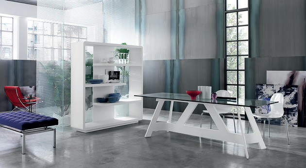 Mobiliário moderno alivar mesa de jantar branca sistema de prateleira de vidro
