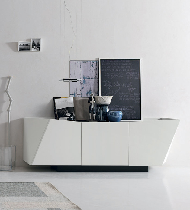 aparador moderno branco mate linhas assimétricas
