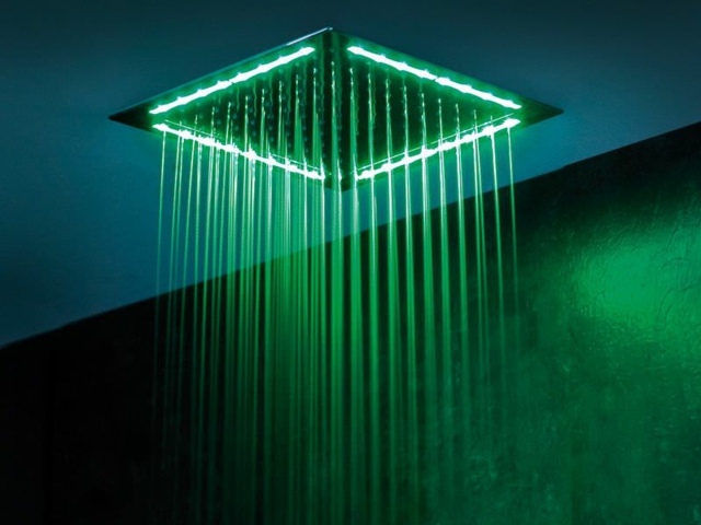 Chuveiro de chuva-parede-LED-iluminação-integrado-verde-cor-moderno