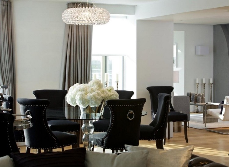 moderna-mobília-sala-de-jantar-estilo rococó-preto-branco