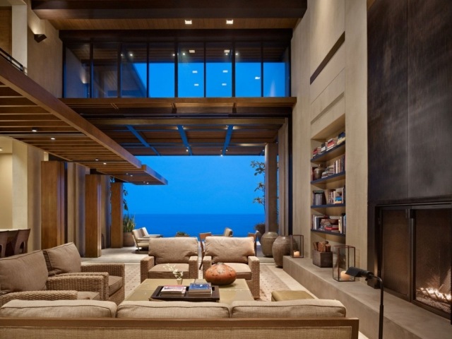 villa de férias moderna praia sala de estar terraço janela dobrável vista para o mar