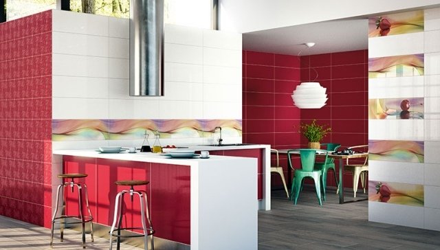 cozinha-azulejos-modernos-branco-vermelho-padrão de ondas