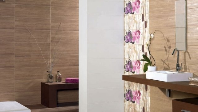 azulejos de parede de banheiro - cerâmica-marrom-branco-padrão de orquídea