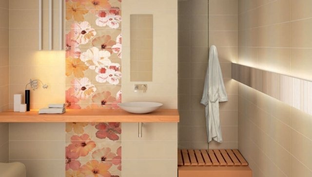 banheiro azulejos modernos azulejos de parede-creme-hibisco-motivos-madeira-penteadeira