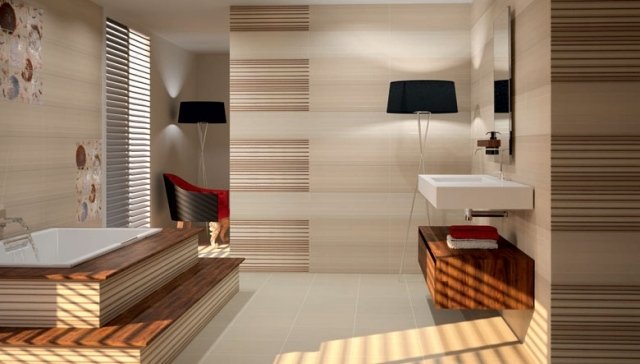 banheiro-parede-azulejos-marrom-moderno-padrão de listras-madeira-acentos