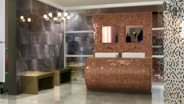 azulejos de banheiro em mosaico de cobre cor de cobre