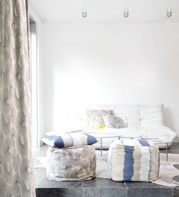 moderna-cortina-cortinas-linho-tecido-bege-padrão-azul-exótico-moderno-casa de praia